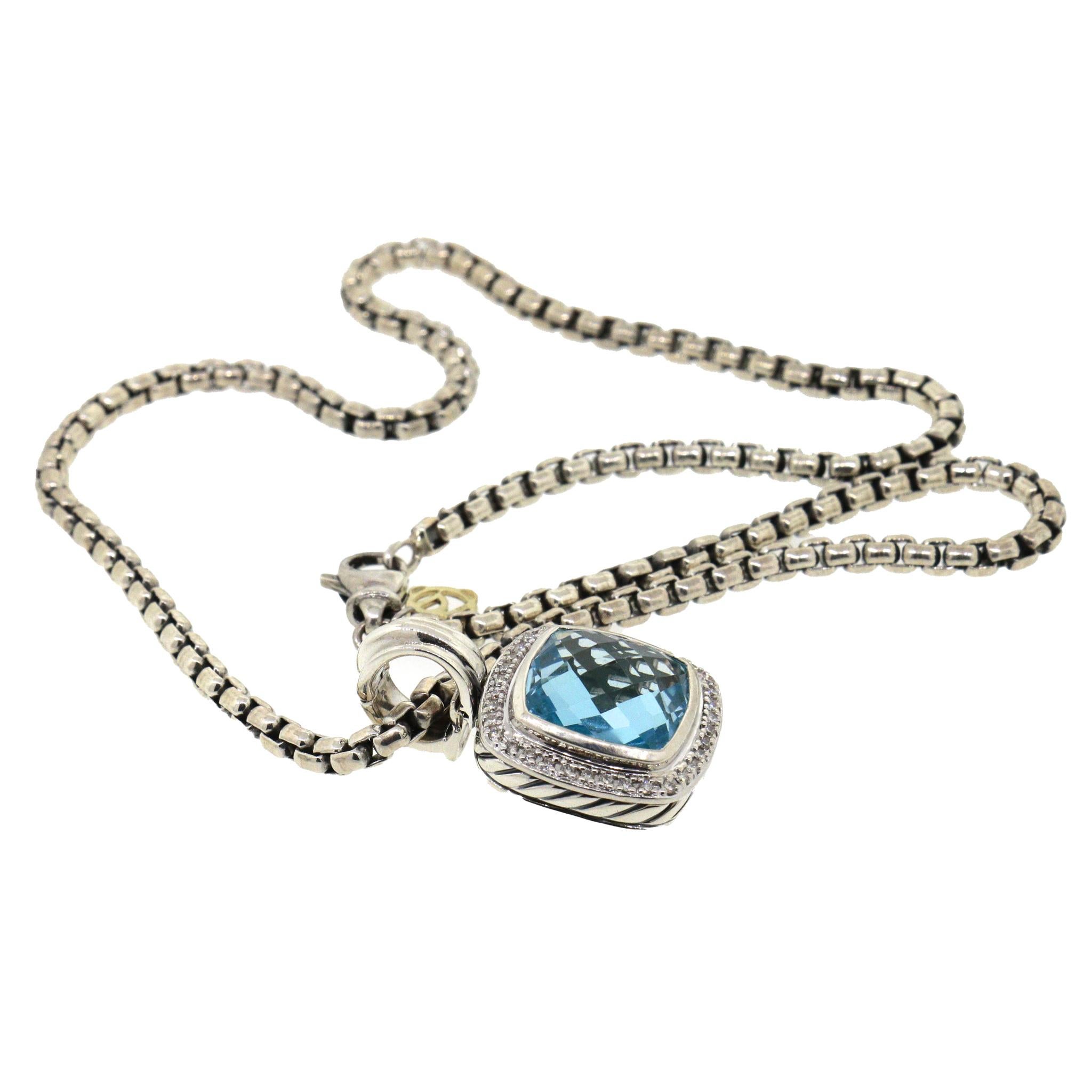 David Yurman Albion Diamond and Blue Topaz Pendant Necklace For Sale 1