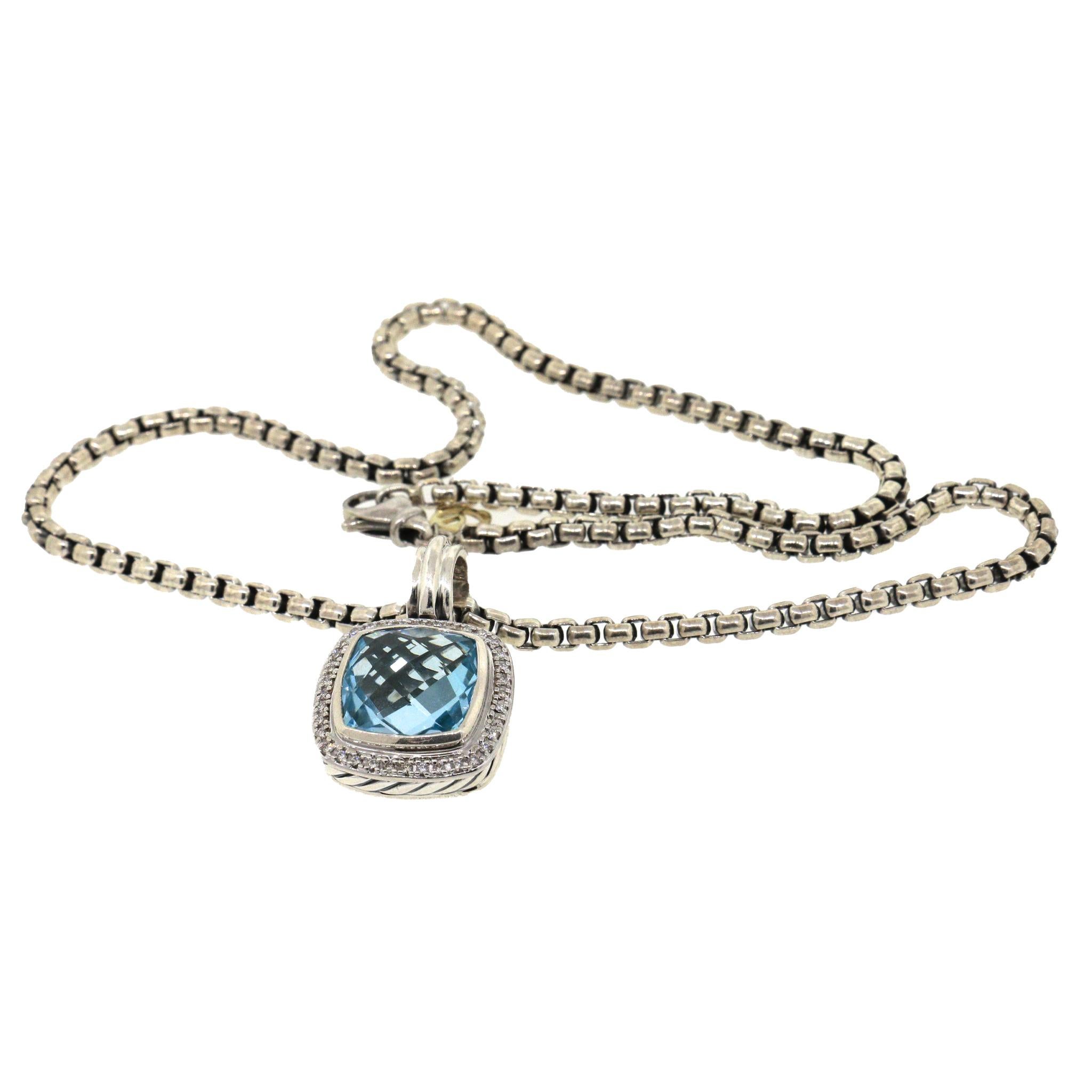 David Yurman Albion Diamond and Blue Topaz Pendant Necklace For Sale 2