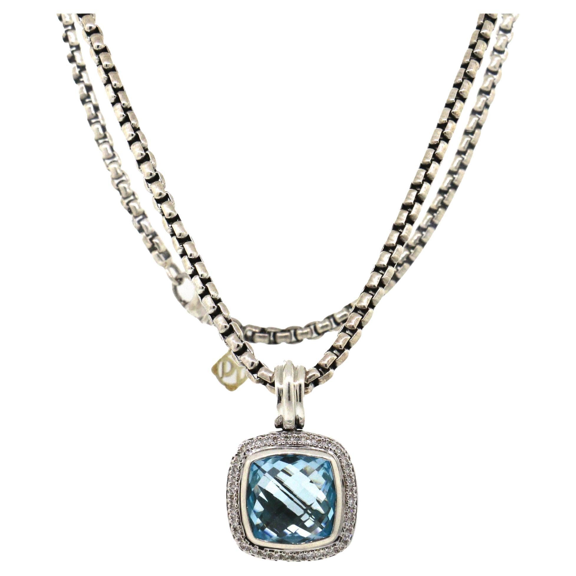 David Yurman Albion Diamond and Blue Topaz Pendant Necklace
