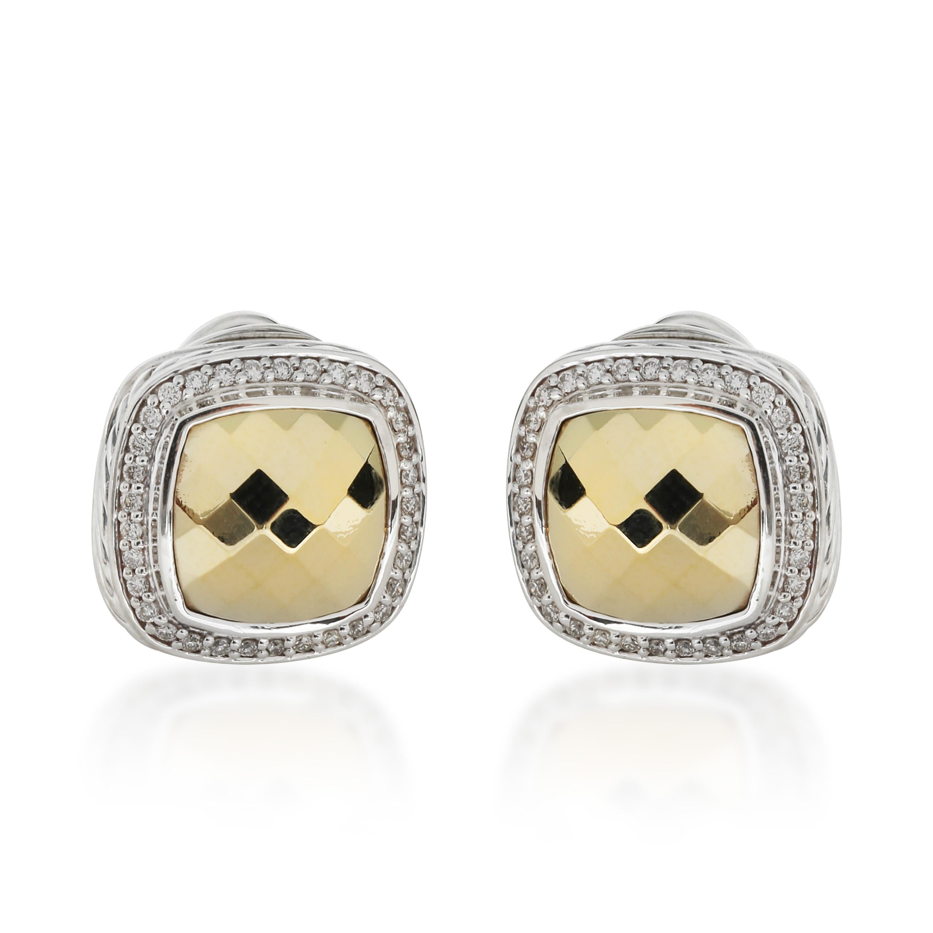 David Yurman Albion Diamond Earrings in 18K Yellow Gold/Sterling Silver 0.5 CTW In Excellent Condition In New York, NY