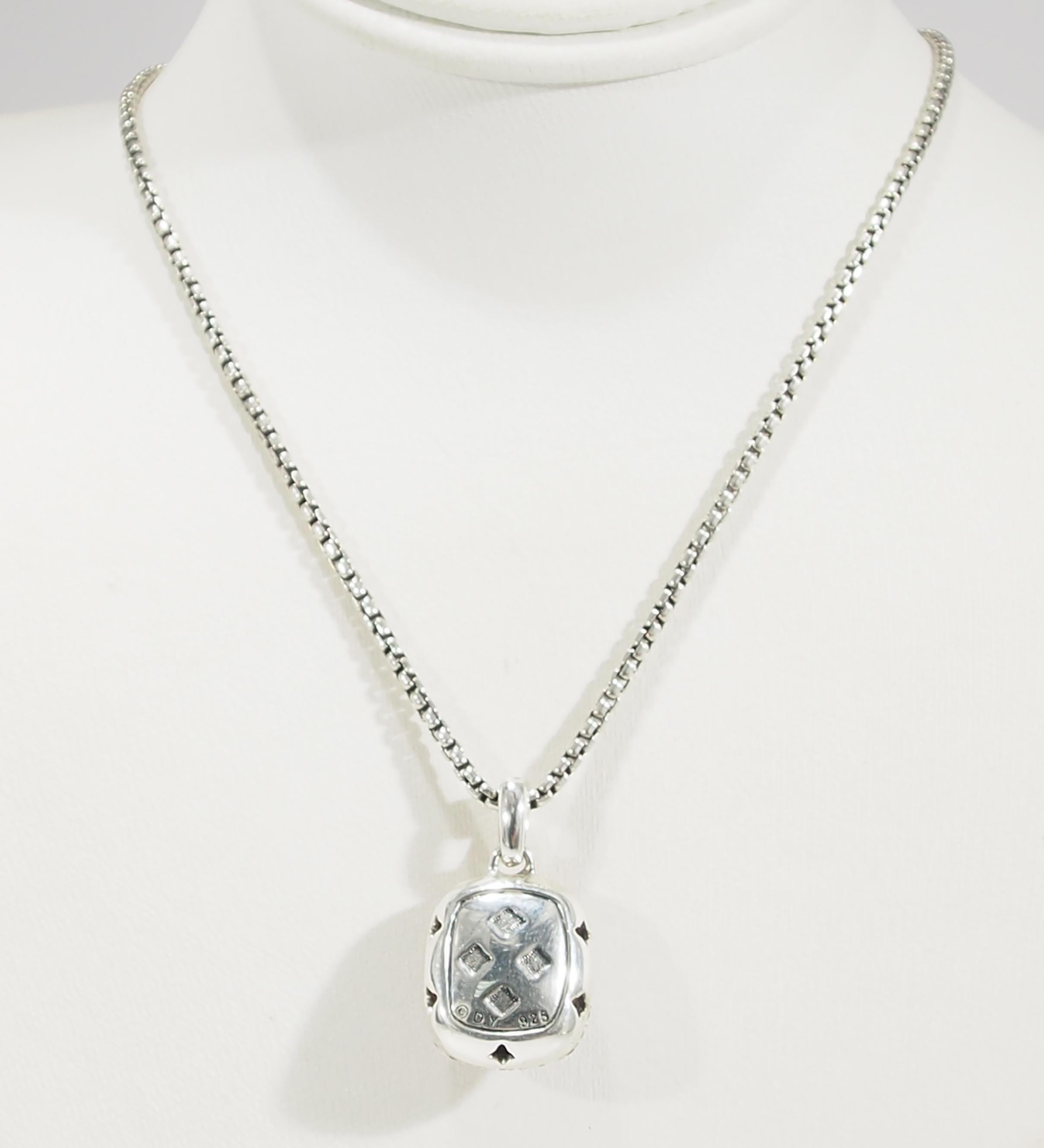 Modern David Yurman Albion Diamond Pendant Necklace Amethyst Sterling Silver