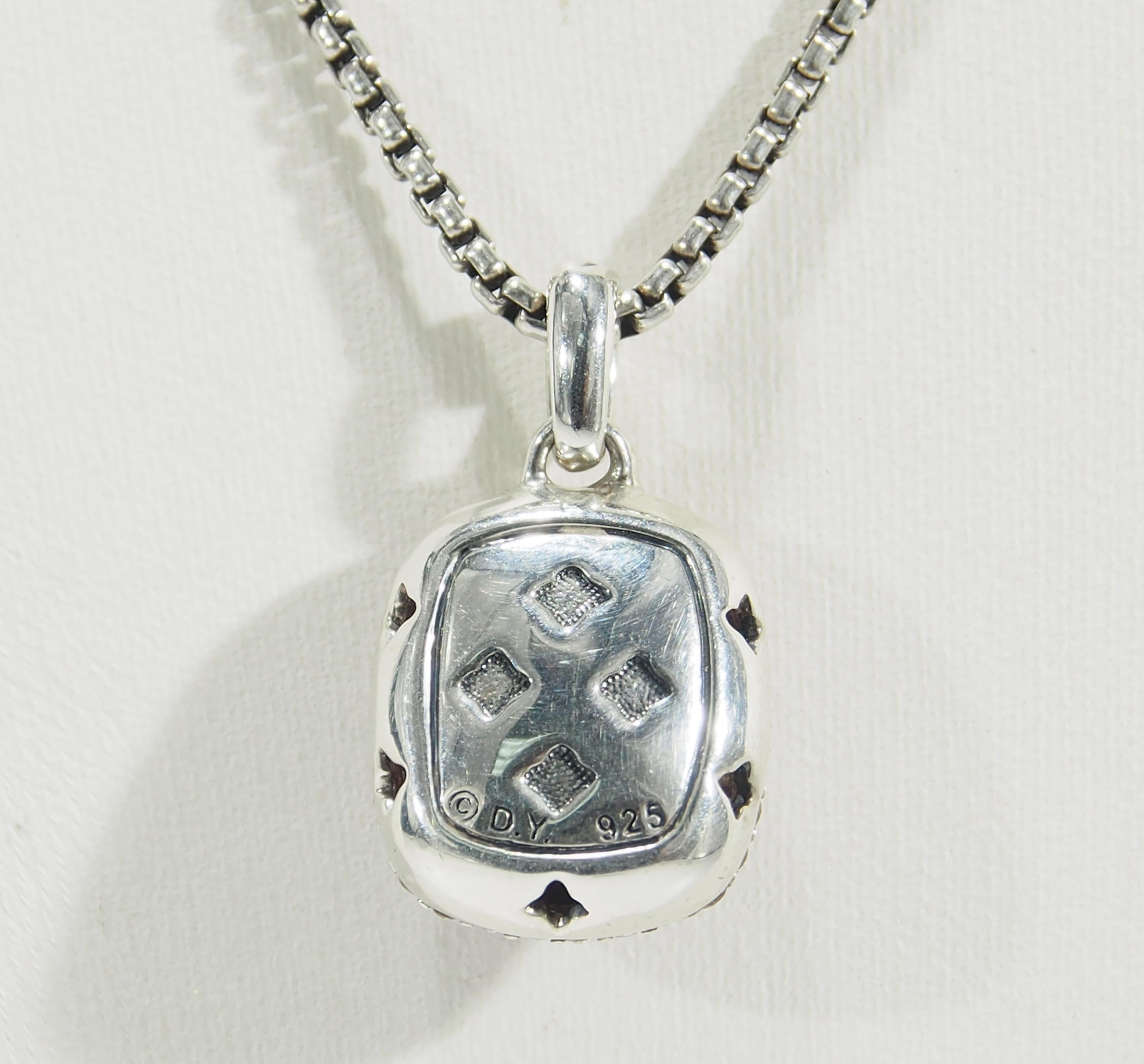 David Yurman Albion Diamond Pendant Necklace Amethyst Sterling Silver In Good Condition In Boca Raton, FL