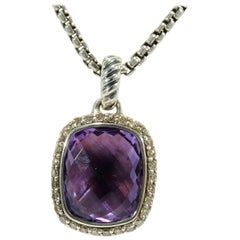 David Yurman Albion Diamond Pendant Necklace Amethyst Sterling Silver