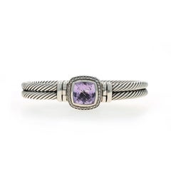 David Yurman Albion Double Cable Amethyst Dia Hinged Cuff Bracelet 6 1/2" 925