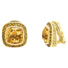 David Yurman Albion Earrings 18 Karat Yellow Gold 750 Gold Citrine Omega Backs