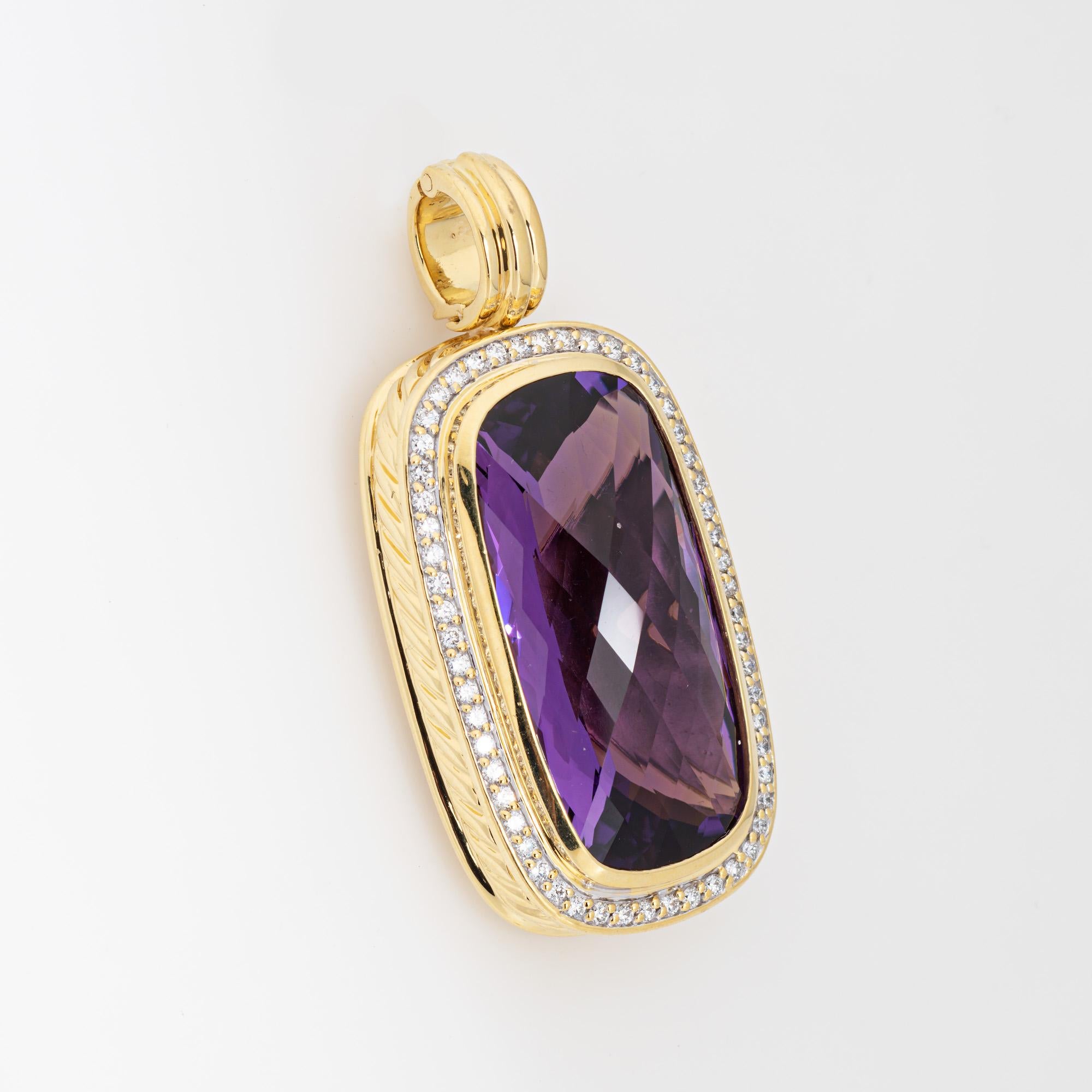 Stylish David Yurman Albion amethyst & diamond enhancer crafted in 18k yellow gold.  

Round brilliant cut diamonds total an estimated 0.56 carats (estimated at H-I color and VS2-SI2 clarity). The amethyst measures 30mm x 15mm (in very good