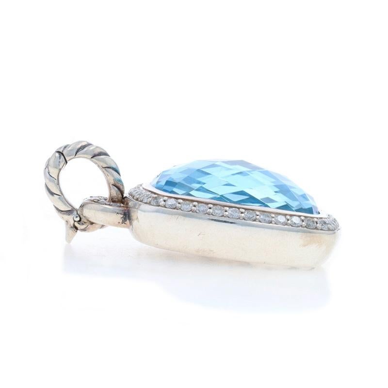 Cushion Cut David Yurman Albion Enhancer Pendant Blue Topaz Diamond Sterling Silver .28ctw For Sale