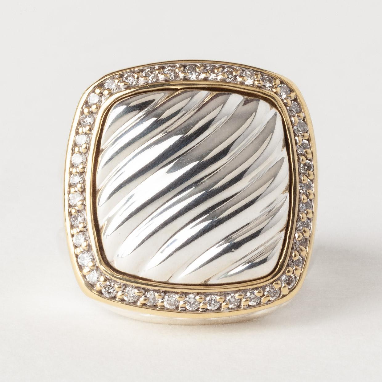 David Yurman Albion Gold & Silver 0.30ct Round Diamond Cocktail Ring In Excellent Condition In Columbia, MO