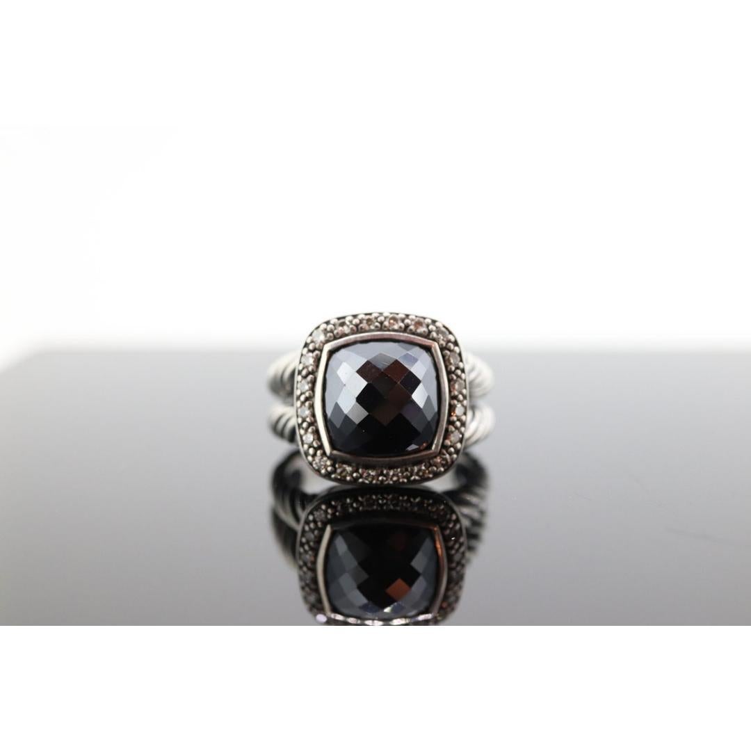 David Yurman ALBION Hematite Diamond ring. Sterling Diamond Halo Hematite Cable For Sale 6