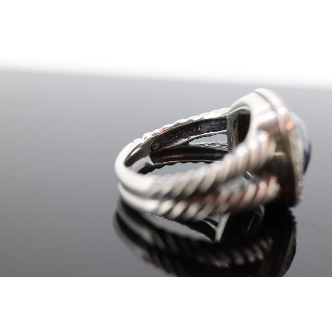 David Yurman ALBION Hematite Diamond ring. Sterling Diamond Halo Hematite Cable For Sale 7