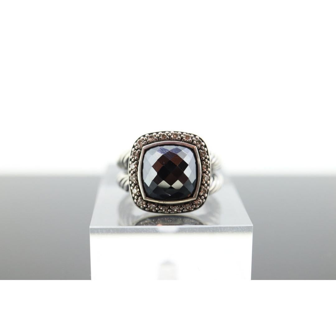 David Yurman ALBION Hematite Diamond ring. Sterling Diamond Halo Hematite Cable In Good Condition For Sale In Port Charlotte, FL