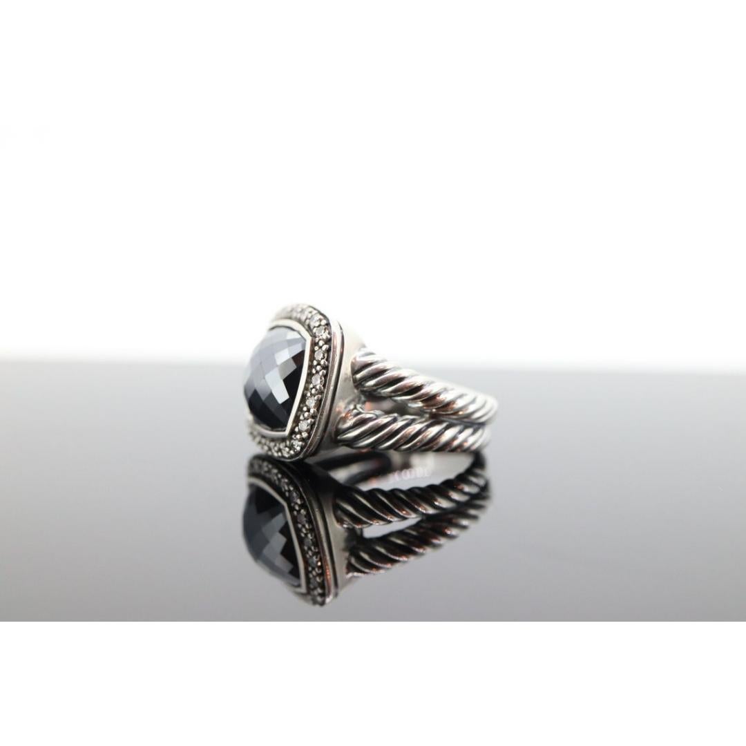 Women's or Men's David Yurman ALBION Hematite Diamond ring. Sterling Diamond Halo Hematite Cable For Sale