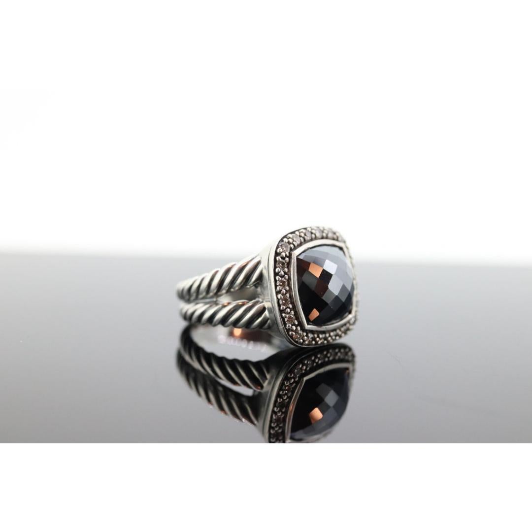 David Yurman ALBION Hematite Diamond ring. Sterling Diamond Halo Hematite Cable For Sale 1