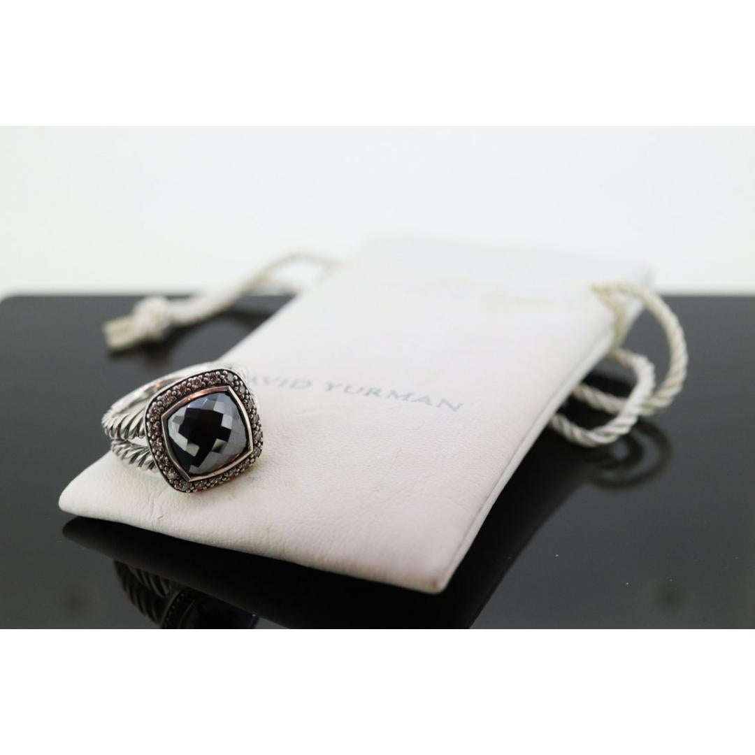 David Yurman ALBION Hematite Diamond ring. Sterling Diamond Halo Hematite Cable For Sale 2