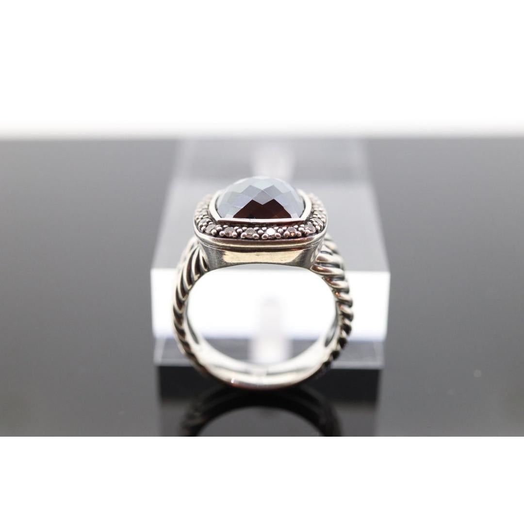 David Yurman ALBION Hematite Diamond ring. Sterling Diamond Halo Hematite Cable For Sale 3