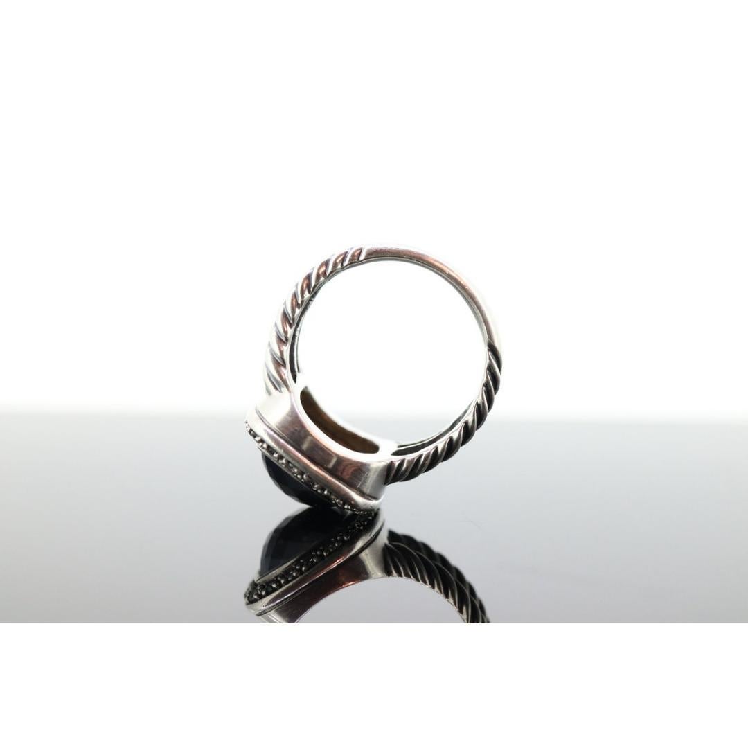 David Yurman ALBION Hematite Diamond ring. Sterling Diamond Halo Hematite Cable For Sale 4