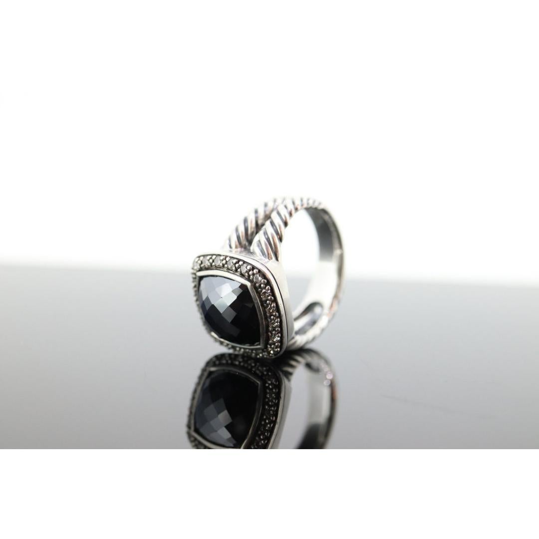 David Yurman ALBION Hematite Diamond ring. Sterling Diamond Halo Hematite Cable For Sale 5