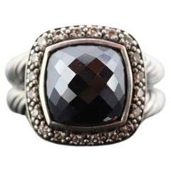 David Yurman ALBION Hematite Diamond ring. Sterling Diamond Halo Hematite Cable