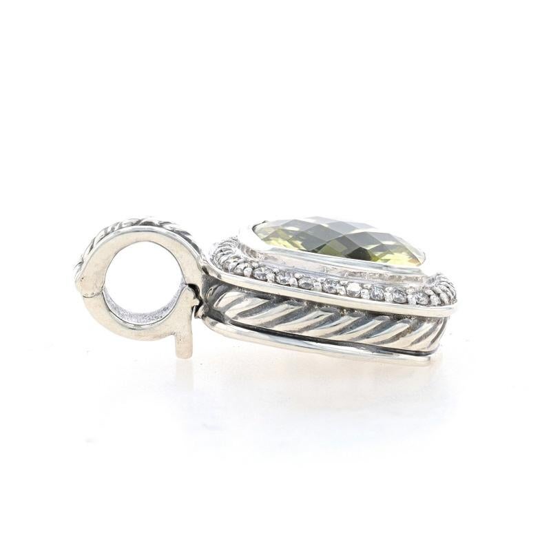 Square Cut David Yurman Albion Lemon Quartz & Diamond Halo Enhancer Pendant Sterling 925 For Sale