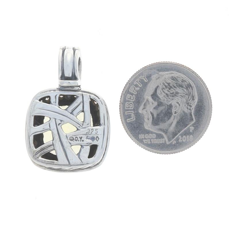 David Yurman Albion Lemon Quartz & Diamond Halo Enhancer Pendant Sterling 925 In Excellent Condition For Sale In Greensboro, NC