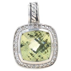 David Yurman Albion Lemon Quartz & Diamond Halo Enhancer Pendant Sterling 925