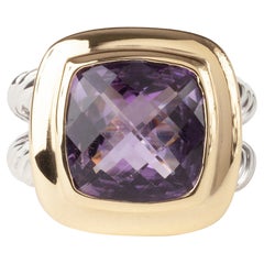 David Yurman Albion Mixed Metals Cushion Cut Amethyst Unique Ring