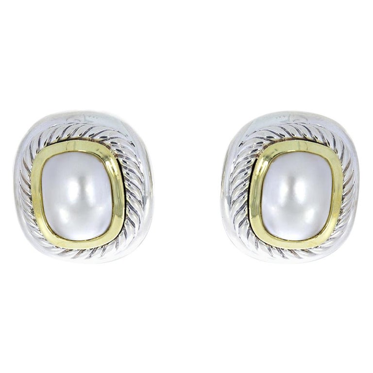 David Yurman Albion Mixed Metals Mabe Pearl Stud Earrings at 1stDibs