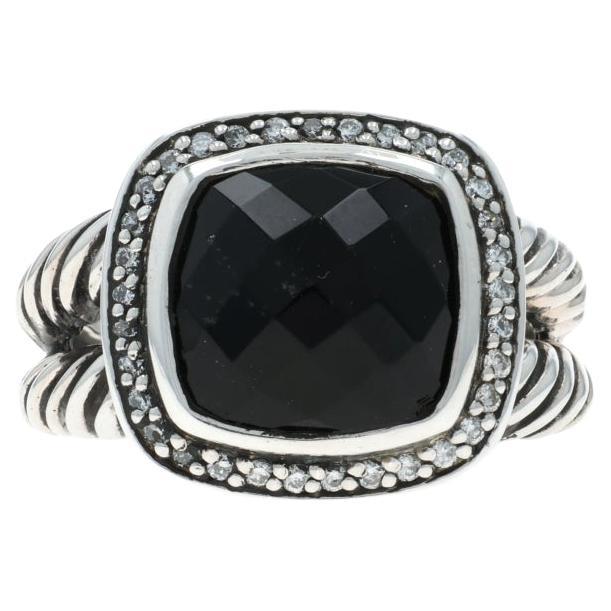 David Yurman Anello aureola con diamante e onice Albion - Sterlina 925 Cuscino SZ 8