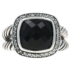 David Yurman Albion Onyx Diamond Halo Ring - Sterling 925 Sq Cushion SZ 8
