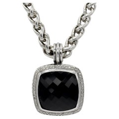 David Yurman Albion Onyx & Diamond Large Enhancer Pendant Wheat Chain Necklace 