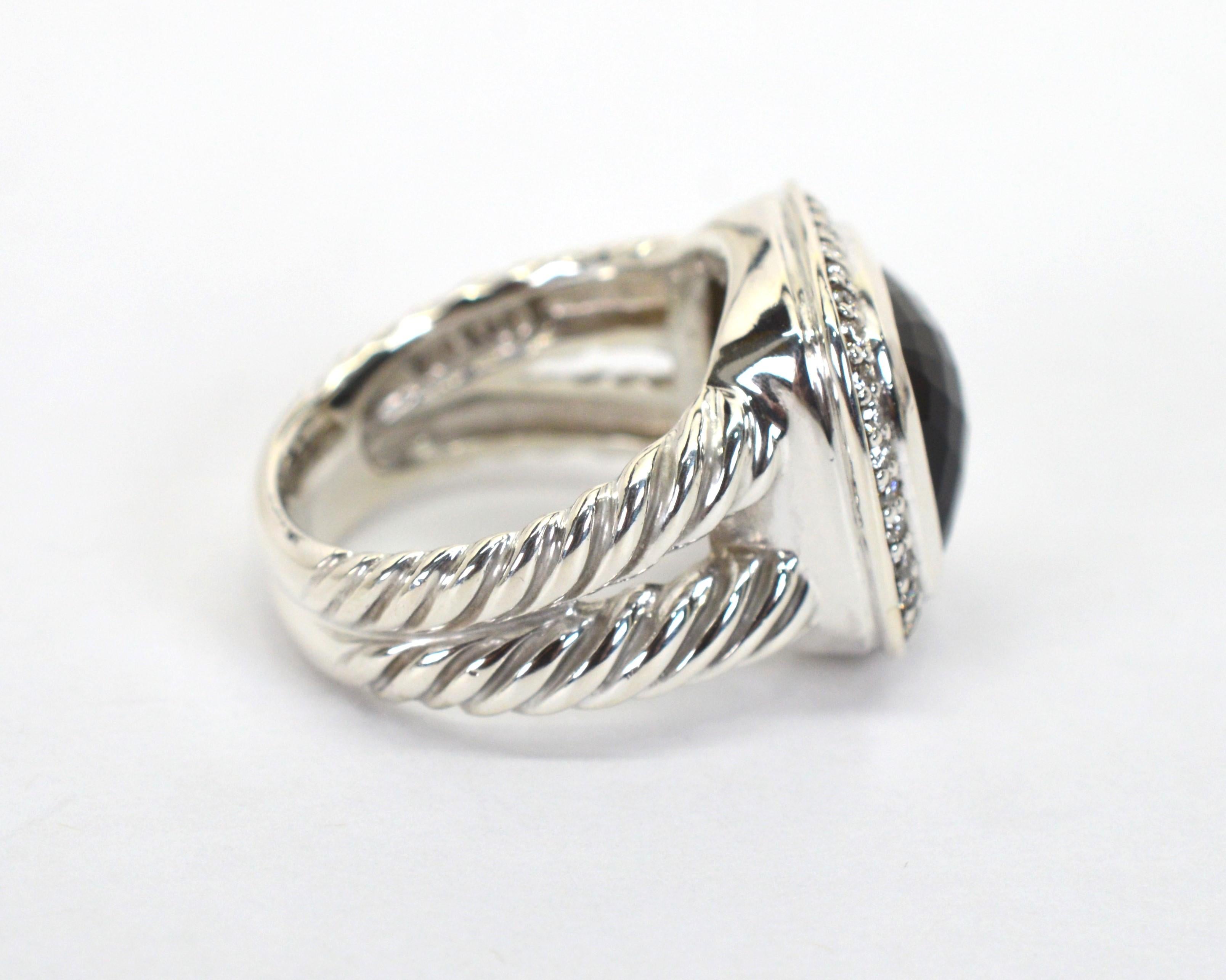 David Yurman Albion Onyx Sterling Silver Diamond Ring im Angebot 1