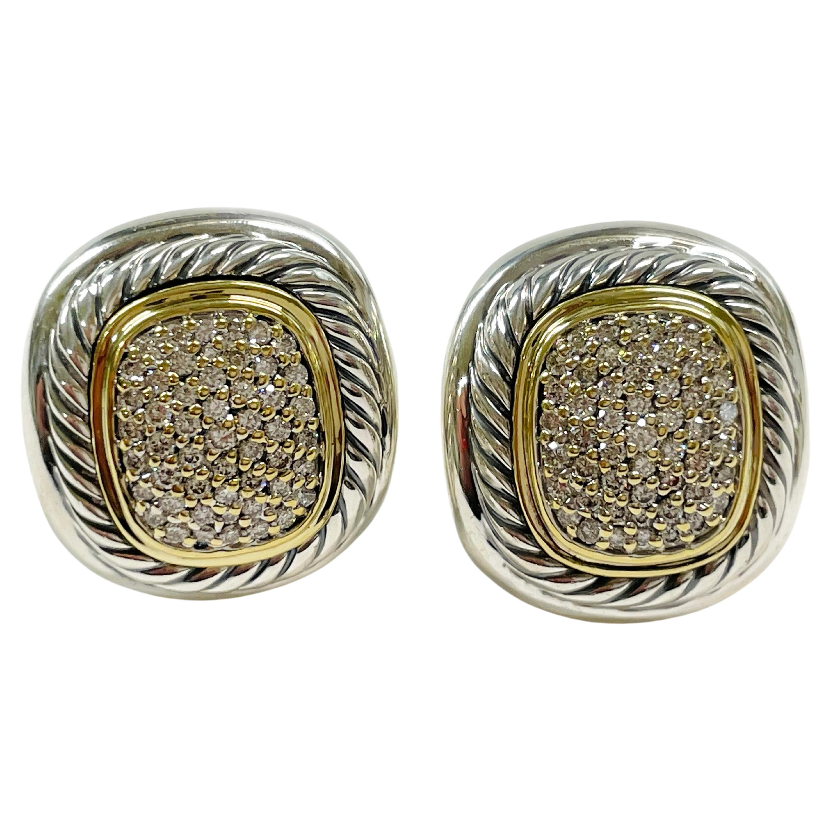 David Yurman Albion Pave Diamond Clip-On Earrings For Sale