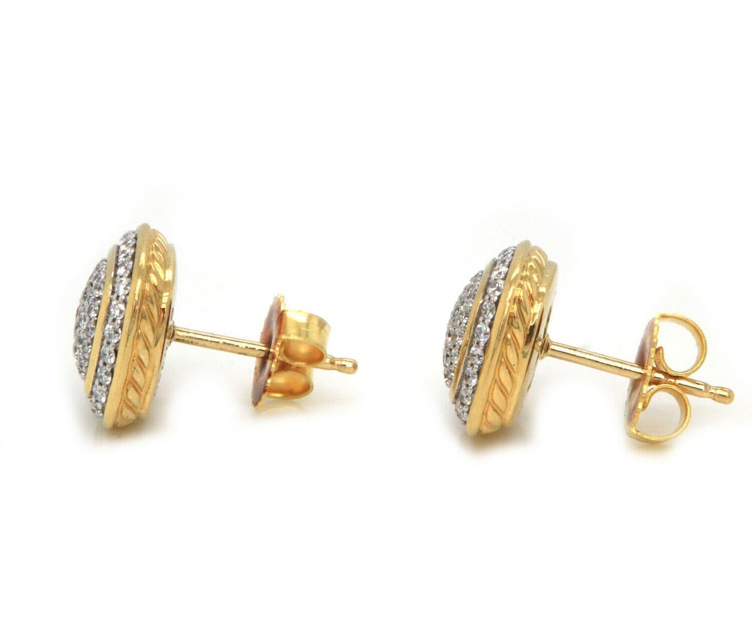 Round Cut David Yurman Albion Pave Diamond Earrings in 18K Yellow Gold For Sale