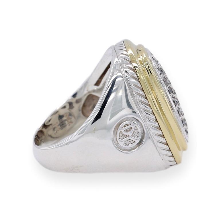 Women's or Men's David Yurman Albion Paved Diamond Silver and 18k Gold Elongated Cocktail Ring