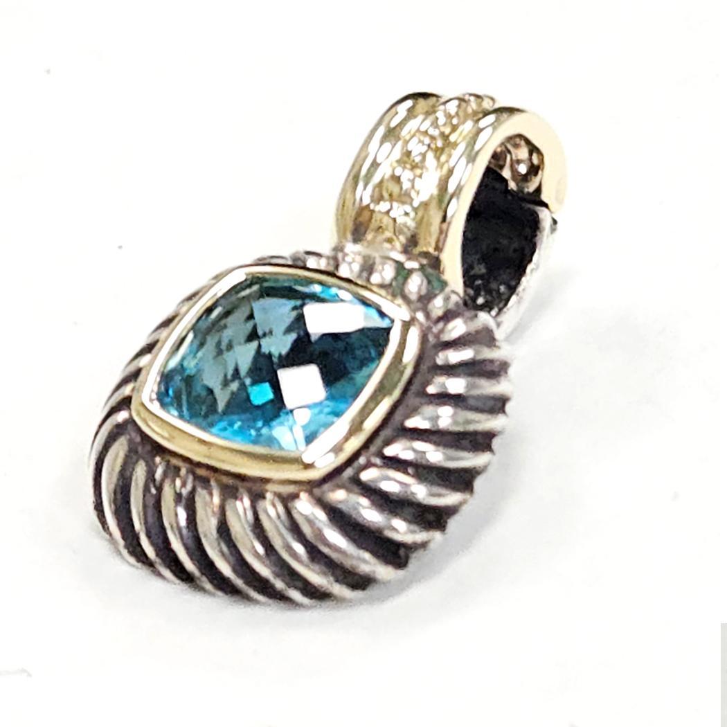 Moderno David Yurman - Ciondolo Albion - Topazio blu, argento e oro 14K in vendita