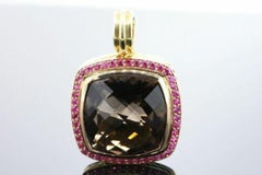 David Yurman Albion Anhänger Halskette Rauchquarz Rubin 18k Gelbgold 20mm