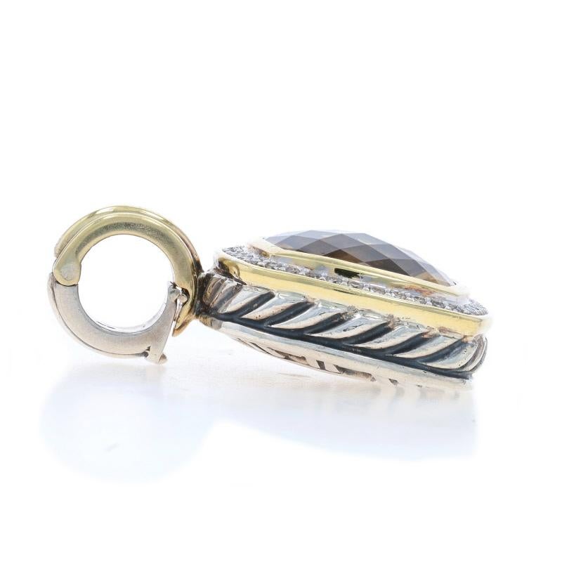 Round Cut David Yurman Albion Pendant Smoky Quartz Diamond 925 Yellow Gold 18k .28ctw Halo For Sale