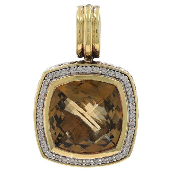 David Yurman Albion Pendant Smoky Quartz Diamond 925 Yellow Gold 18k .28ctw Halo