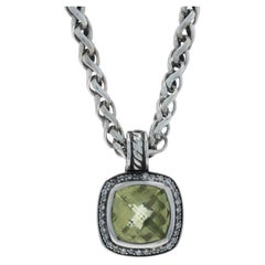 David Yurman Albion Peridot Diamond Enhancer Wheat Necklace 16" Ster 925 Cushion