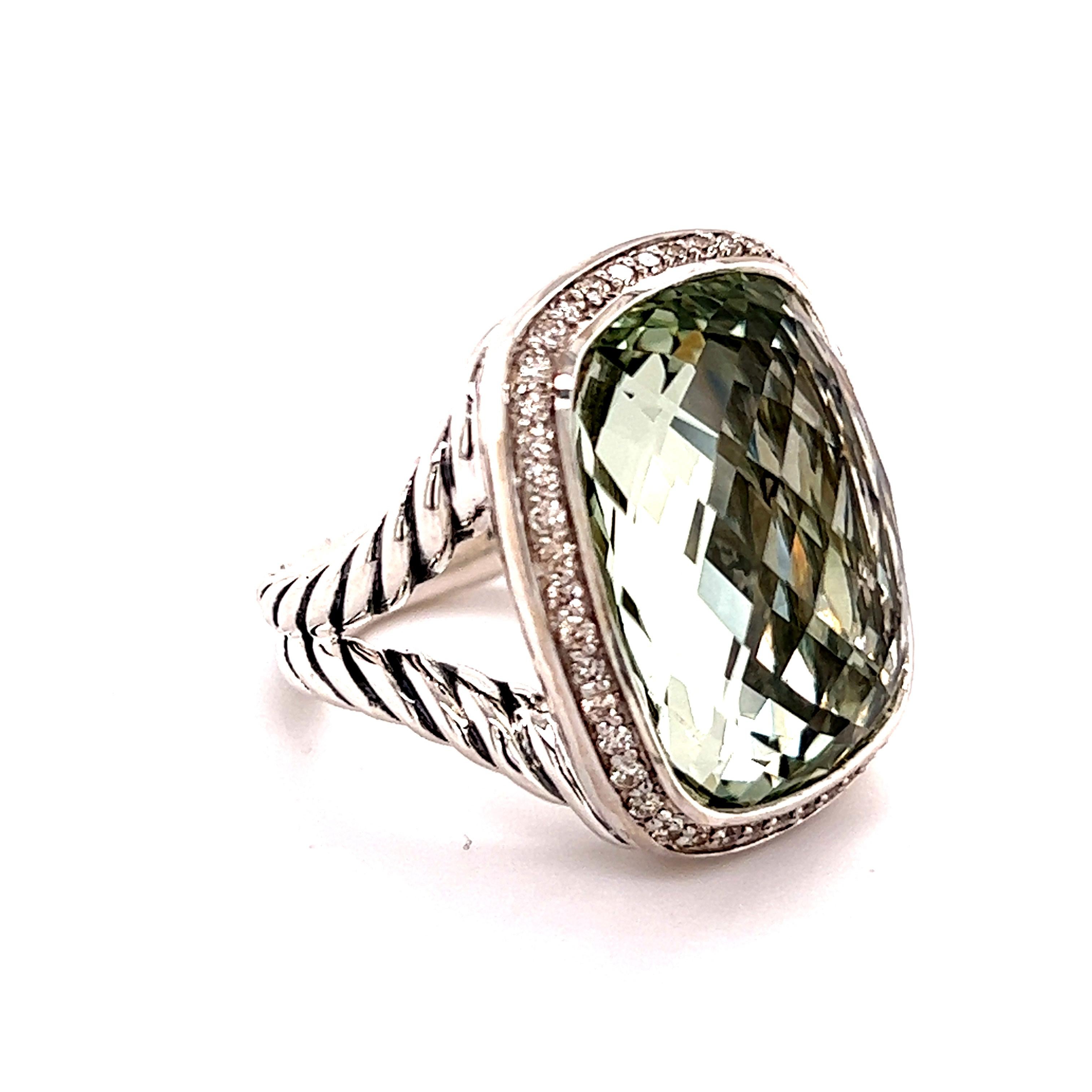 David Yurman Estate Albion Prasiolite Diamond Ring Sterling Silver 18.4 Grams 5