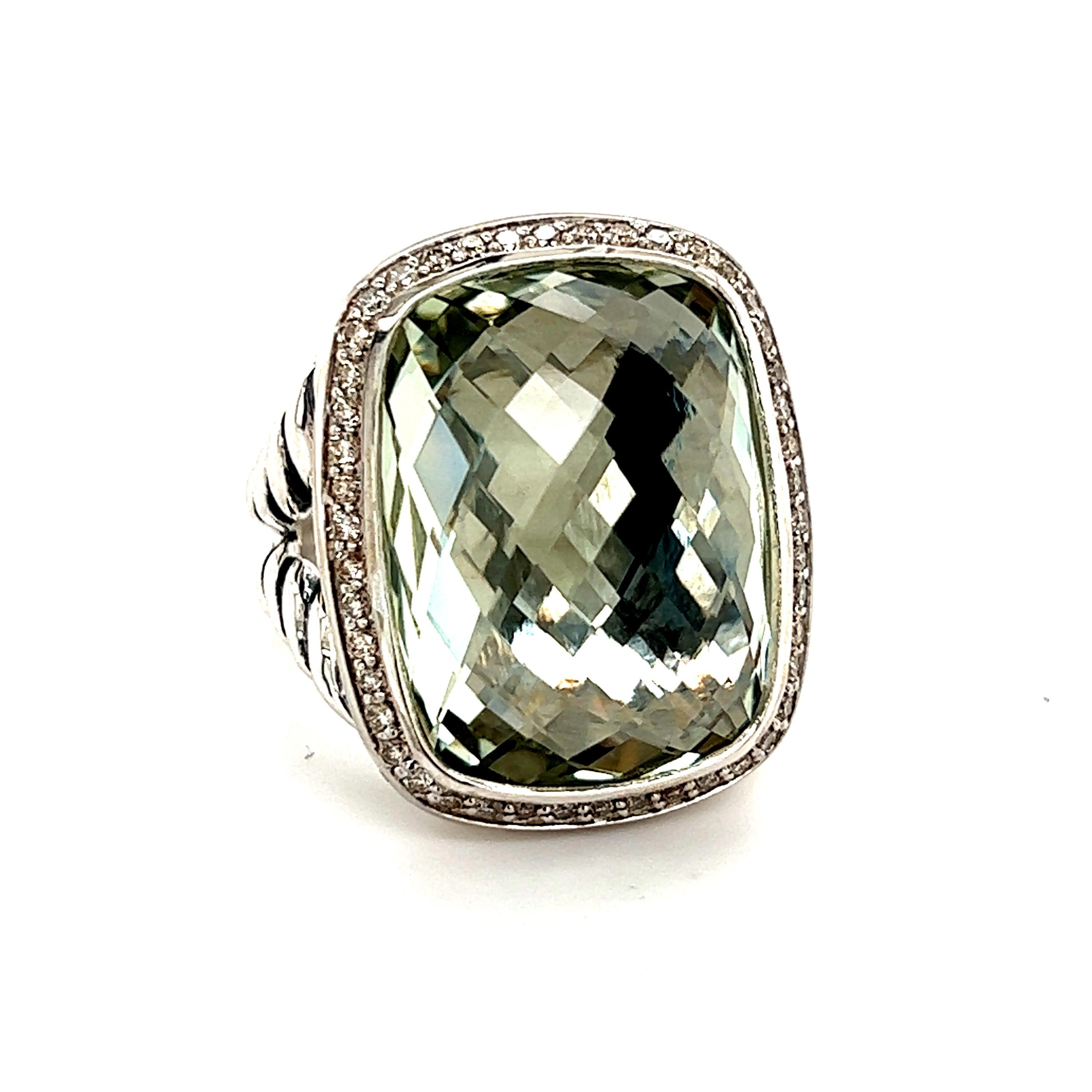 David Yurman Estate Albion Prasiolite Diamond Ring Sterling Silver 18.4 Grams 6