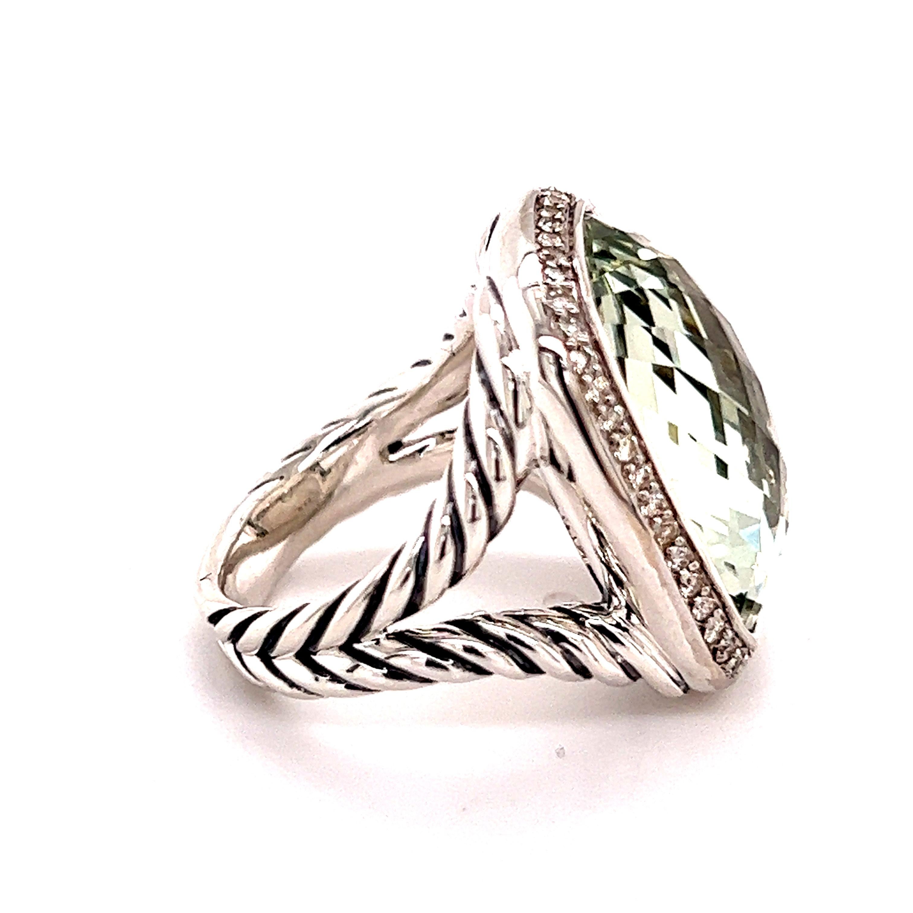 Women's David Yurman Estate Albion Prasiolite Diamond Ring Sterling Silver 18.4 Grams
