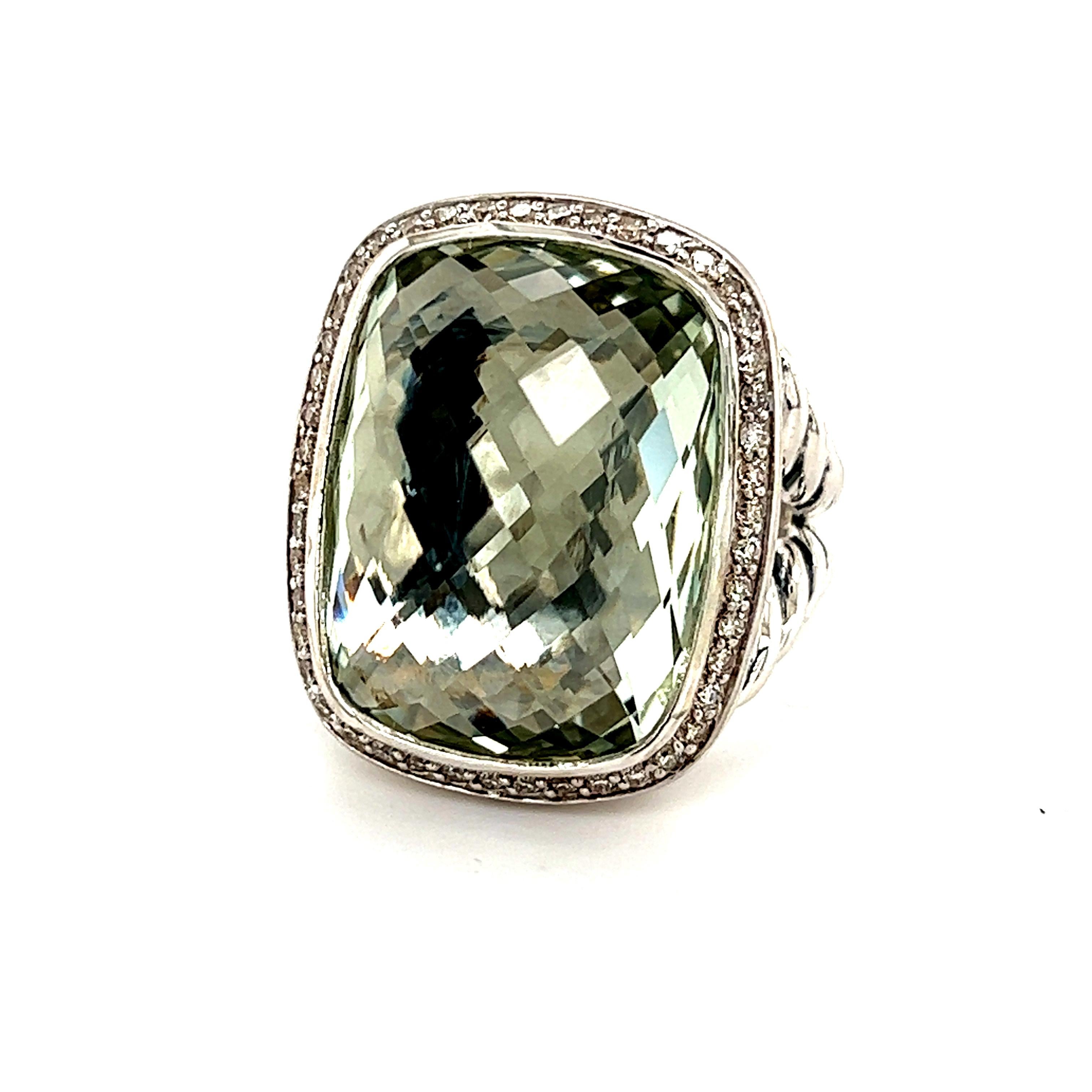 David Yurman Estate Albion Prasiolite Diamond Ring Sterling Silver 18.4 Grams 1