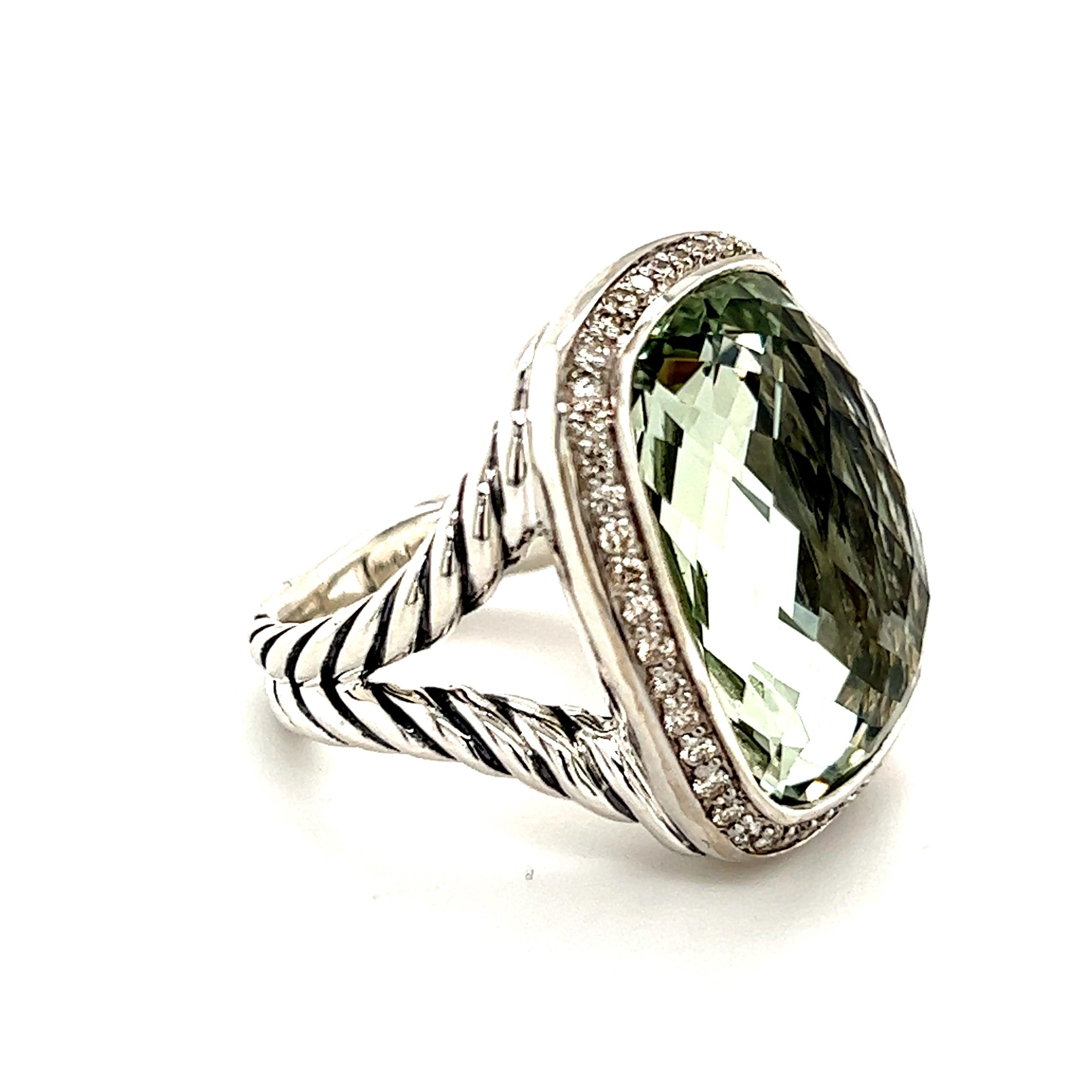 David Yurman Estate Albion Prasiolite Diamond Ring Sterling Silver 18.4 Grams 3