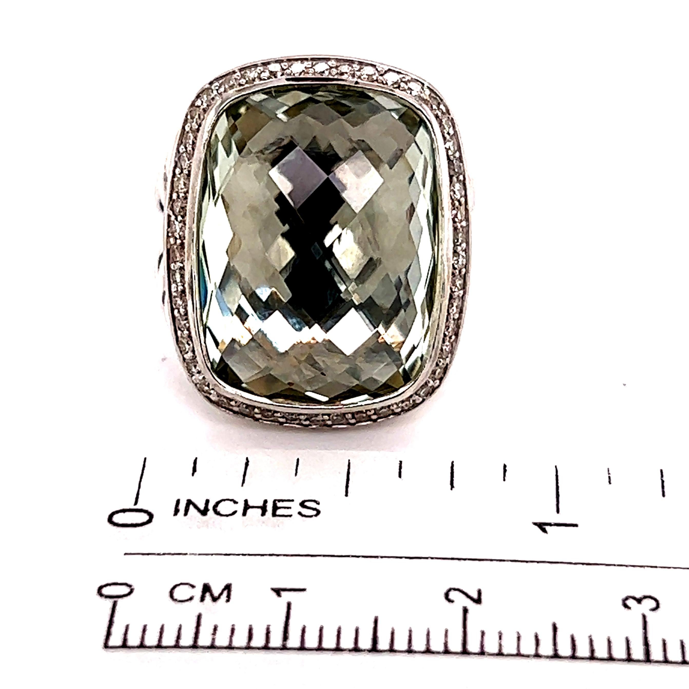 David Yurman Estate Albion Prasiolite Diamond Ring Sterling Silver 18.4 Grams 4