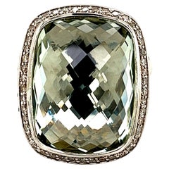 Vintage David Yurman Estate Albion Prasiolite Diamond Ring Sterling Silver 18.4 Grams