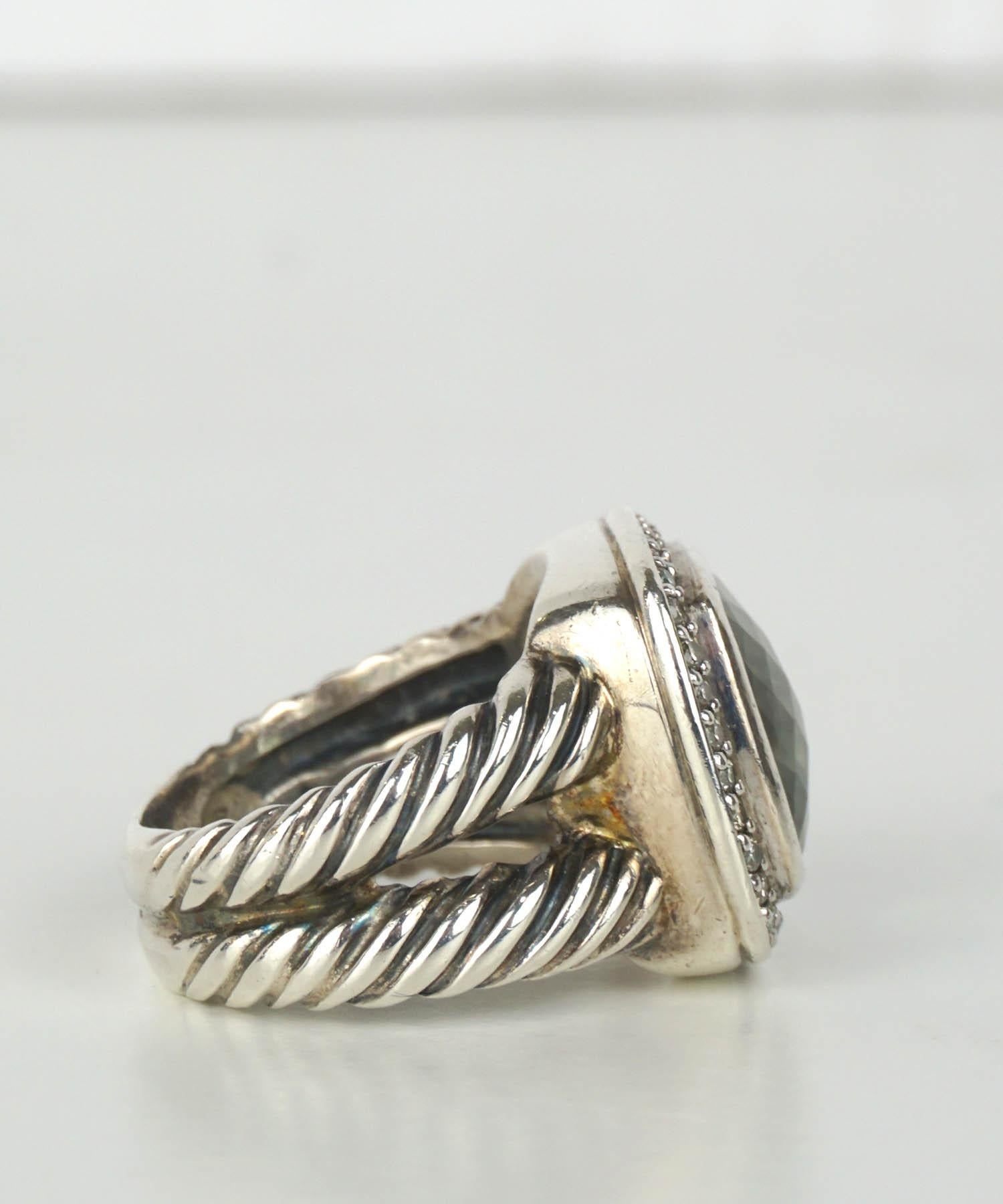 Artisan David Yurman Albion Prasiolite & Diamond Sterling Silver Ring For Sale