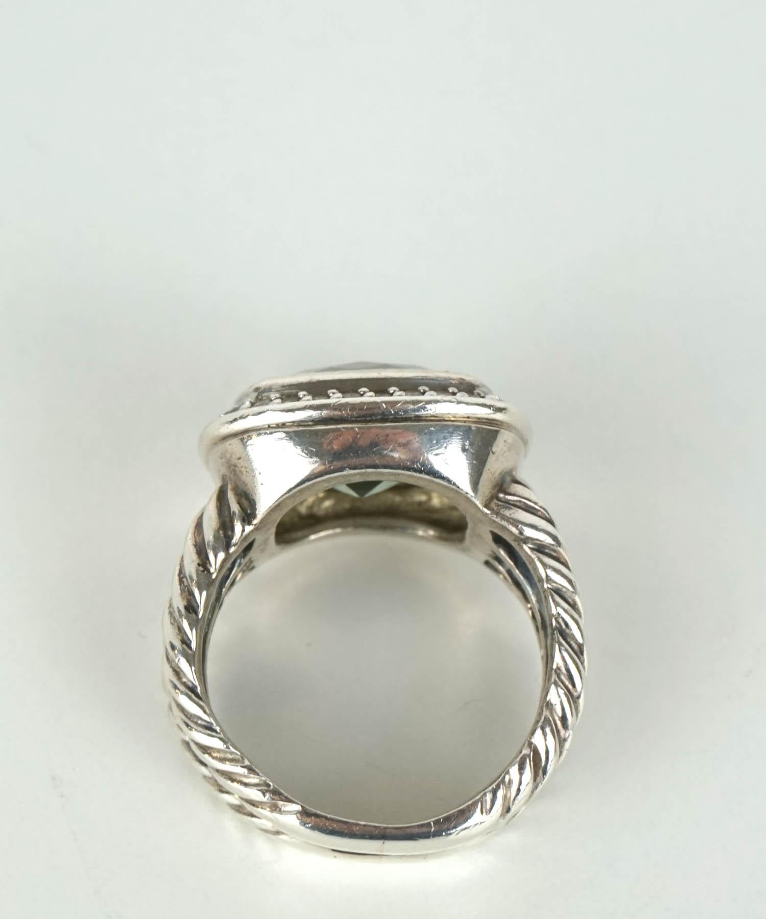 Women's or Men's David Yurman Albion Prasiolite & Diamond Sterling Silver Ring For Sale