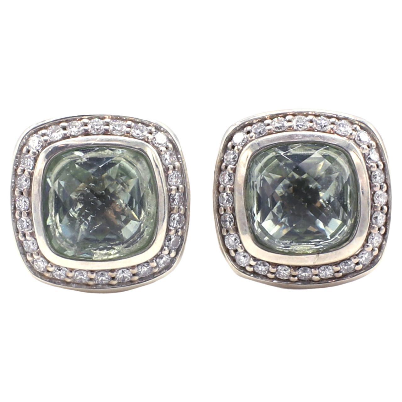 David Yurman Albion Prasiolite & Diamond Sterling Silver Stud Earrings 