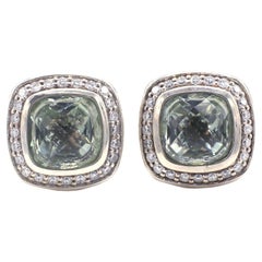 David Yurman Albion Prasiolite & Diamond Sterling Silver Stud Earrings 